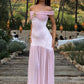 Sweety Light Pink Mermaid Off the Shoulder Chiffon Satin Prom Dress Evening Dress SH5764