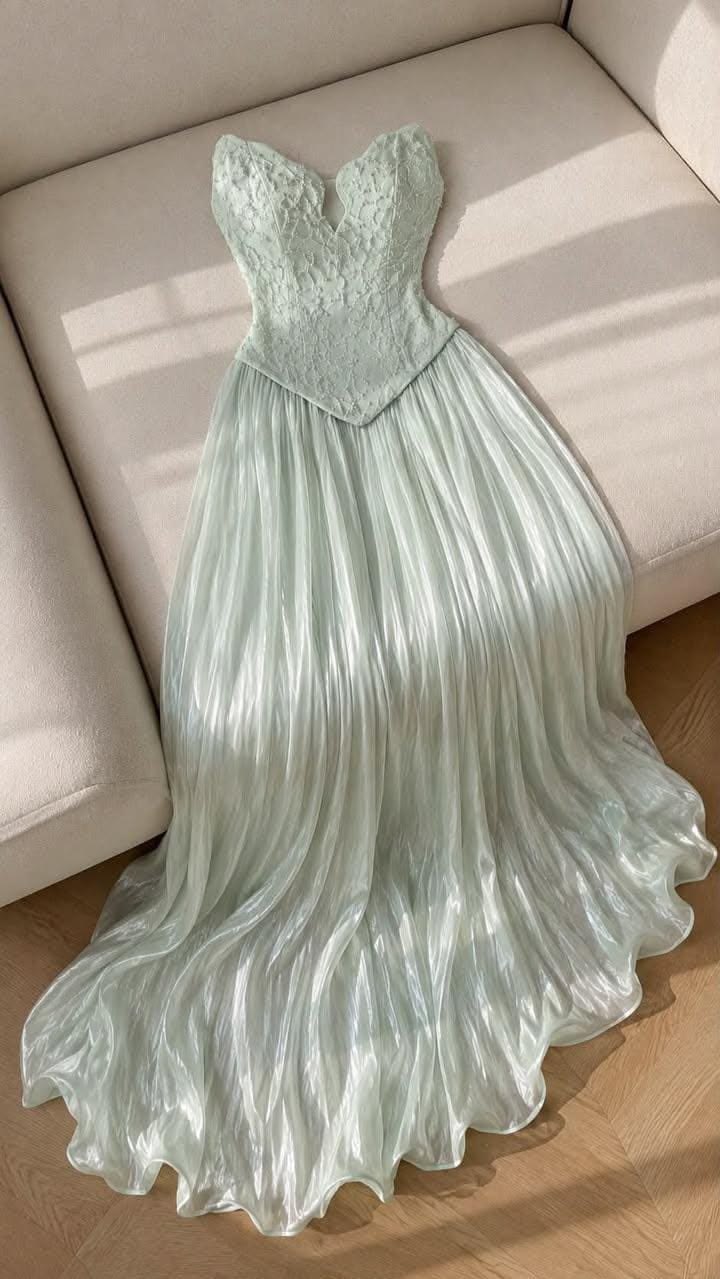 Charming A Line Strapless Beaded Satin Long Prom Dress SH8769