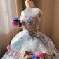 Romantic Hydrangea Flower Sweetheart Neck Ball Gown Layered Blue Organza Prom Dress Birthday Dress SH3634