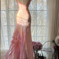 Fairytale Pink Mermaid Spaghetti Strap Beaded Ruffle Chiffon Prom Dress SH2664