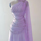 Elegant A Line One Shoulder Beaded Pink Chiffon Long Sweep Prom Dress Evening Dress SH2622