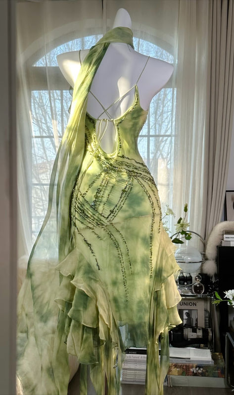 Green A Line Spaghetti Strap Beaded Ruffle Chiffon Short Party Dress Prom Dress SH2612