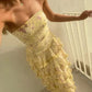 Glamorous Sleeveless Strapless Yellow Print Floral Chiffon Long Prom Dress with Ruffles SH5462