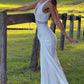 Elegant White Sheath V Neck Lace Satin Long Prom Dress Evening Dress SH5762