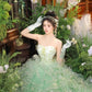Princess A Line Sweetheart Neck Beaded Green Tiered Tulle Long Party Dress Evening Dress SH2859