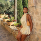 Light Champagne A Line Halter Satin Open Back Mini Homecoming Dress SH3388