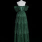 Dark Green A Line Off-the-shoulder Layered Shiny Tulle Prom Dress SH1585