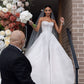 White Ball Gown Strapless Beaded Sequin Tulle Long Sweep Prom Dress Wedding Dress SH4772