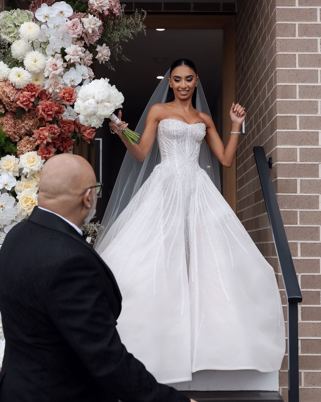 White Ball Gown Strapless Beaded Sequin Tulle Long Sweep Prom Dress Wedding Dress SH4772