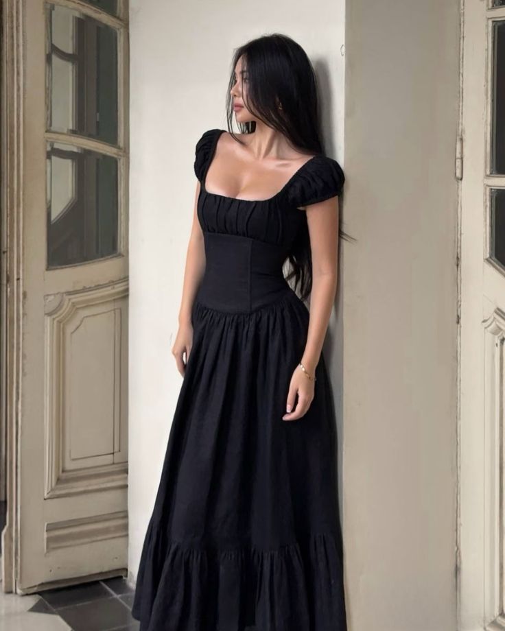 Elegant Black A Line Strap Satin Prom Dress Evening Dress SH7287
