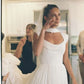 Ethereal Simple A Line Straps Pleated White Chiffon Prom Dress Wedding Dress SH7261
