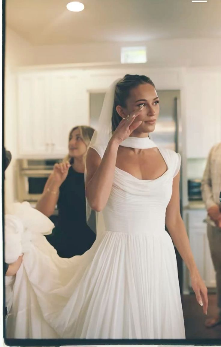 Ethereal Simple A Line Straps Pleated White Chiffon Prom Dress Wedding Dress SH7261