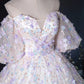 A Line Puff Sleeves Sweetheart Neck Appliques Tulle Long Prom Dress Ball Gown SH1705