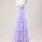 Gentle A Line Strap Print Floral Purple Tulle Prom Dress Graduation Prom Dress SH2658