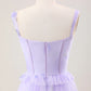 Gentle A Line Strap Print Floral Purple Tulle Prom Dress Graduation Prom Dress SH2658