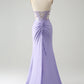 Sexy Mermaid Strapless Beading Satin Prom Dress with Slit SH1568