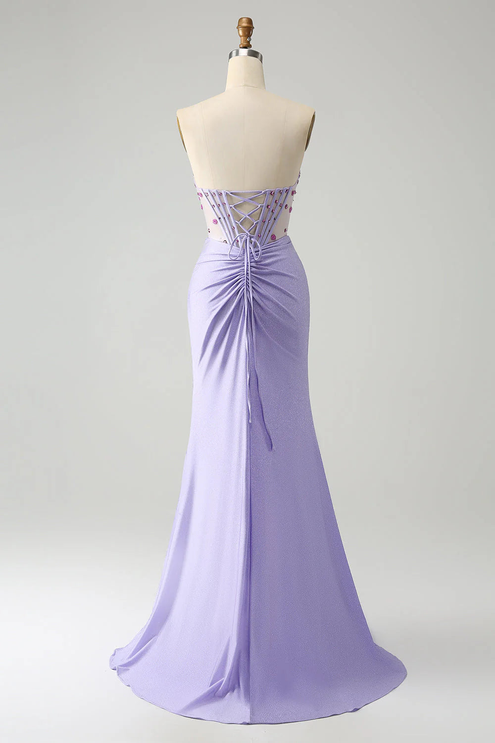 Sexy Mermaid Strapless Beading Satin Prom Dress with Slit SH1568