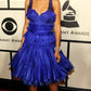 Cute A Line Straps Blue Feather Tulle Short Homecoming Dress Evening Dress SH2289