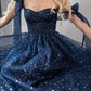 Star Sequin Navy Blue A Line Straps Layered Tulle Date Dress Prom Dress Evening Dress SH3888