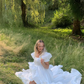 Cute A Line Puff Sleeves White Satin Long Prom Dress Birthday Dress with Slit SH2073
