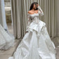 Pretty Ball Gown Long Sleeve White Lace Pleated Satin Long Wedding Dress SH7094