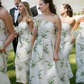 Pretty A Line Strapless Print Floral White Satin Long Bridesmaid Dress SH6307