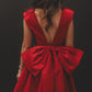 Red Deep V-neck Floral Bow Satin Short Homecoming Dresses SH1637