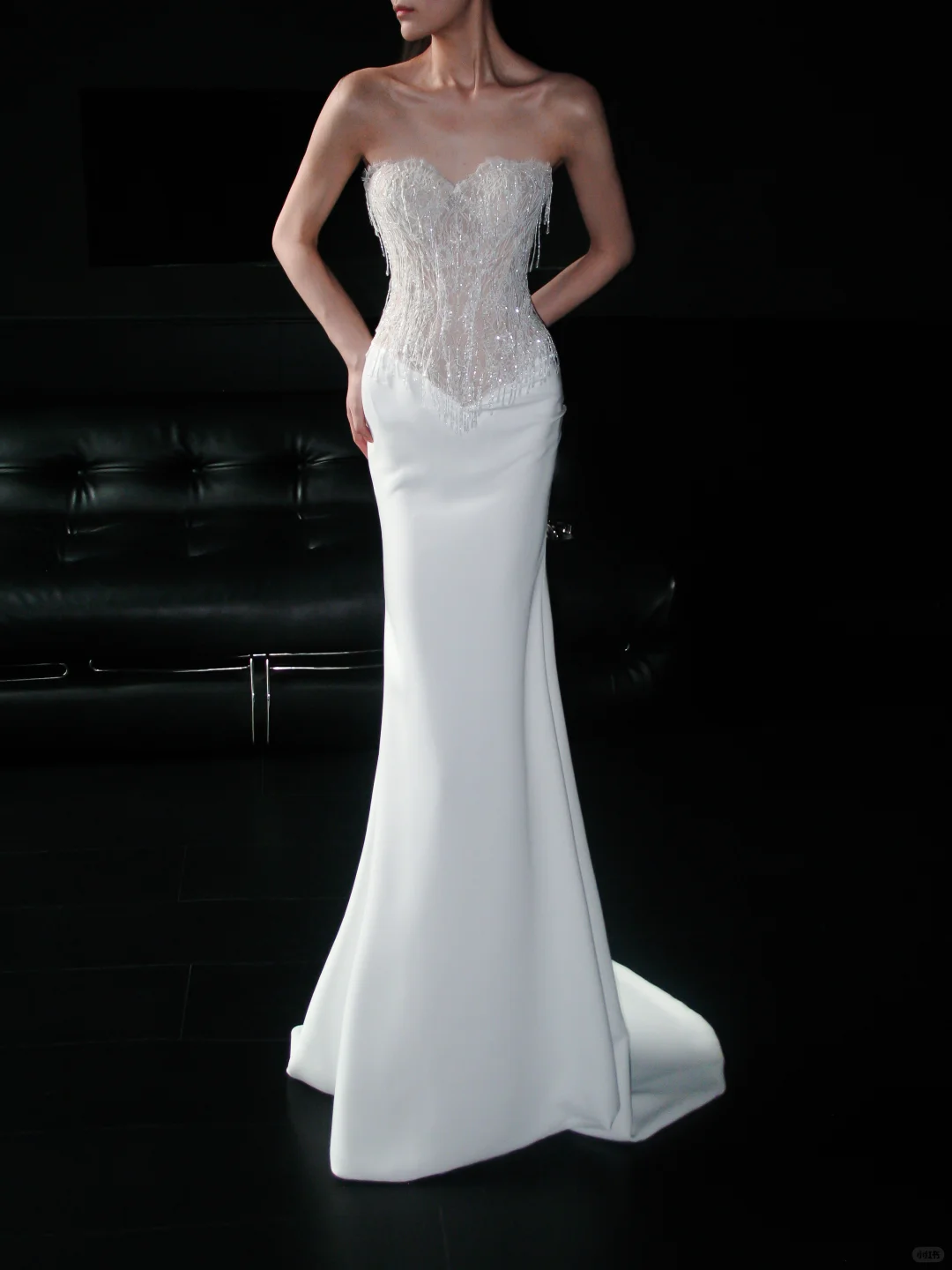 Shiny Mermaid Sweetheart Neck Beaded White Lace Satin Long Wedding Dress SH5871