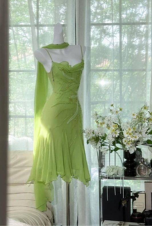 The Wizard of Oz Mermaid Spaghetti Strap Beaded Chiffon Short Homecoming Dress SH3208