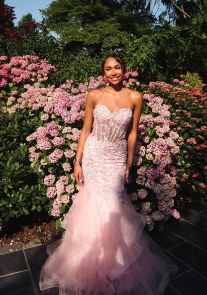 Stunning Mermaid Sweetheart Neck Appliques Sequin Tulle Prom Dress Birthday Dress SH9025