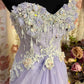 Lilac A Line Sweetheart Neck Beaded Satin Lace Prom Dresses Long Evening Party Dress SH2708