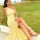 Elegant Mermaid One Shoulder Burgundy Lace Long Prom Dress with Slit SH431