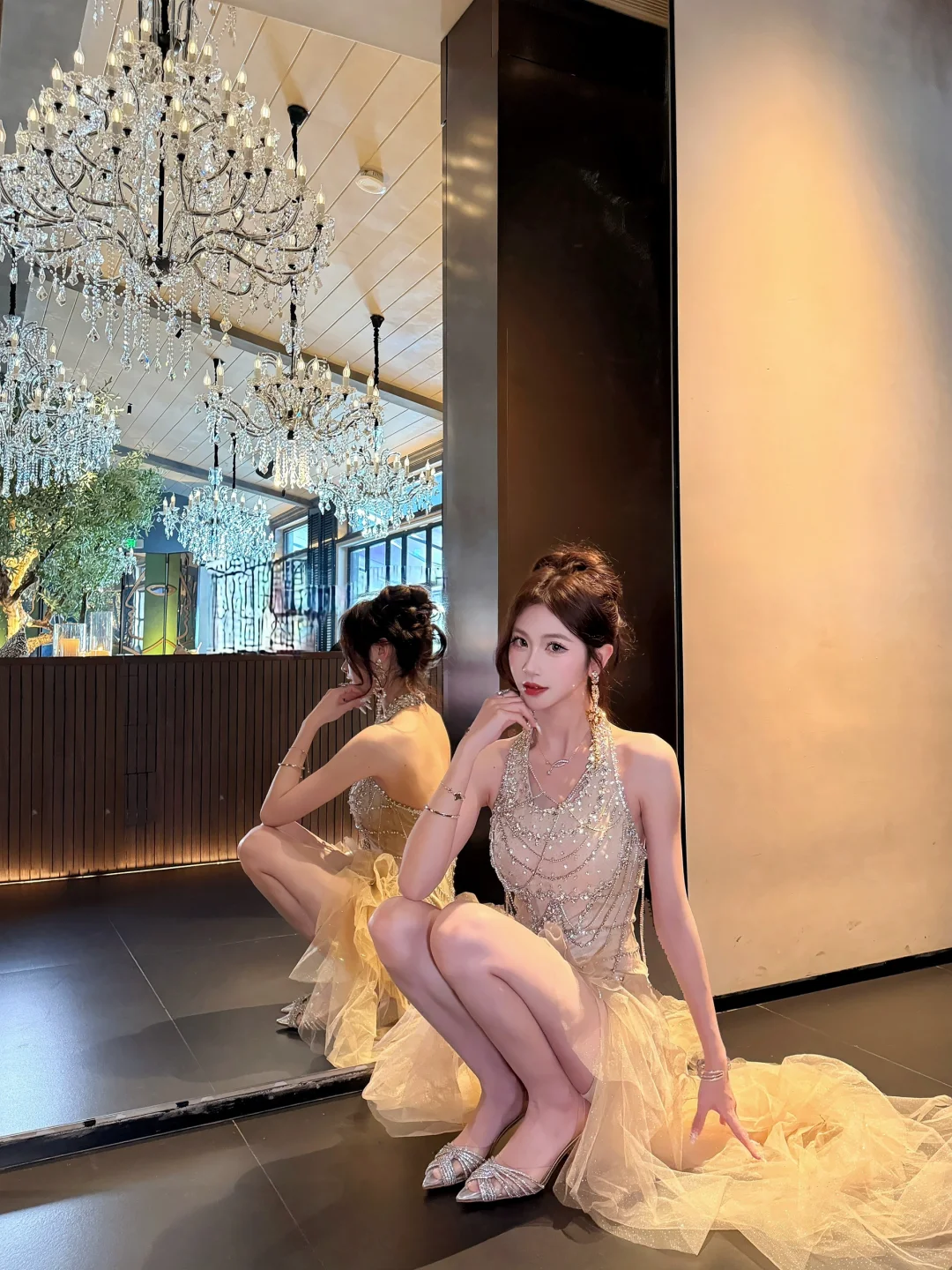 Exquisite Gorgeous A Line Halter Rhinestone Tulle Prom Dress Evening Dress Formal Gown SH3929