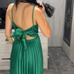 Stunning A Line Spaghetti Strap Green Satin Open Back Prom Dress Evening Dress SH1341