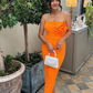 Charming Sheath Strapless 3D Floral Orange Satin Prom Dress Evening Dress SH2024