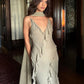 Simple Flowy Sheath Spaghetti Strap Ruffle Chiffon Prom Dress Party Dress SH4017