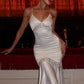Elegant White Mermaid Spaghetti Straps Satin Prom Dress Evening Dress SH5767