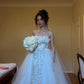 Fairy A Line Strapless 3D Floral White Tulle Long Wedding Dress SH8740