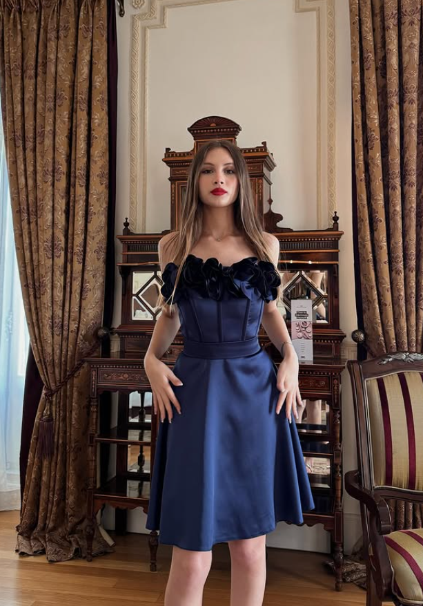 Red A Line Strapless Floral Satin Short Homecoming Dress Party Dress SH4839