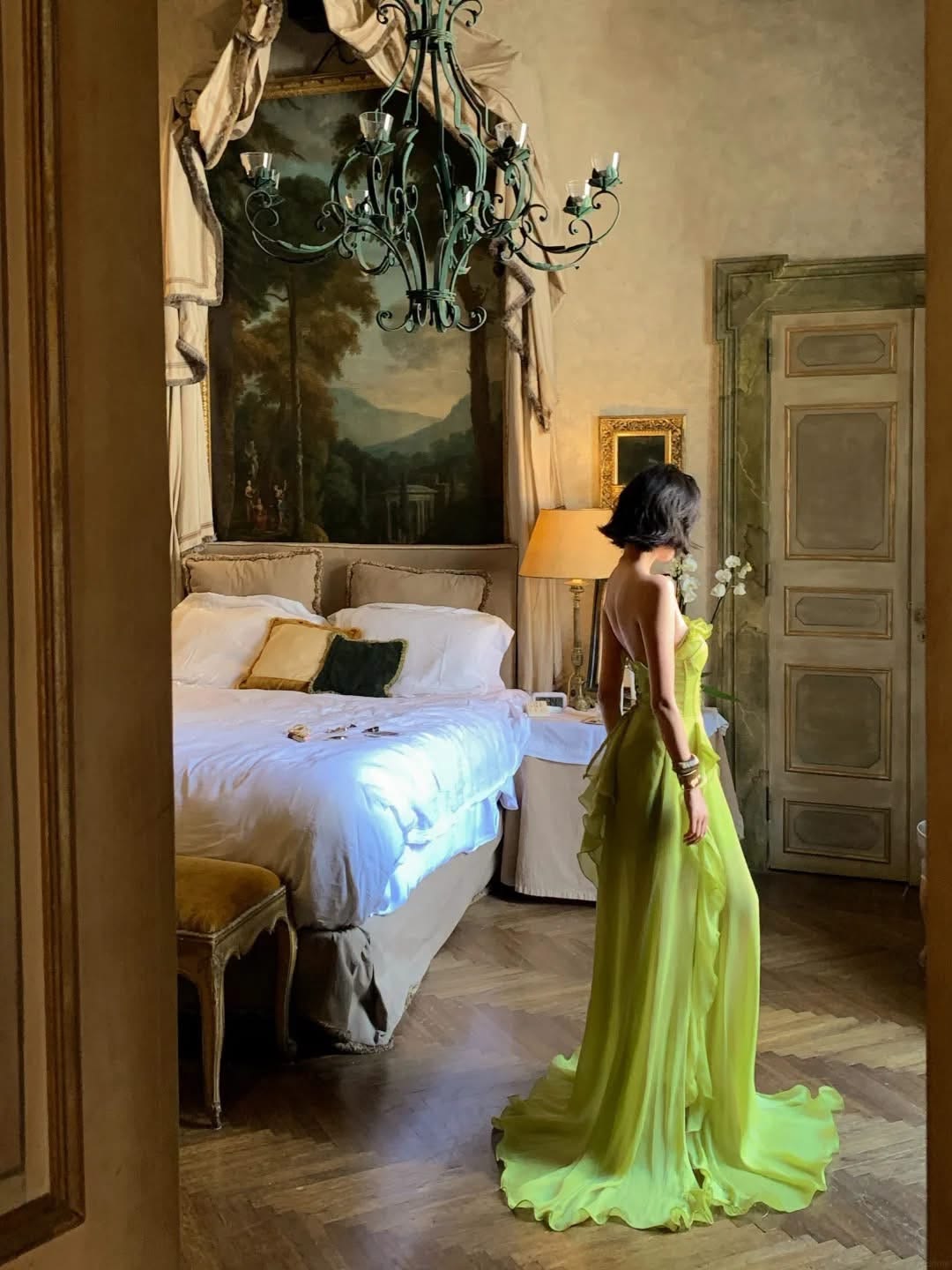 Ethereal Green A Line Sweetheart Neck Chiffon Prom Dress Evening Dress with Slit SH6920