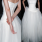 Simple Beautiful Ball Gown Strapless White Satin Tulle Long Wedding Dress SH6678