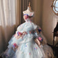 Romantic Hydrangea Flower Sweetheart Neck Ball Gown Layered Blue Organza Prom Dress Birthday Dress SH3634