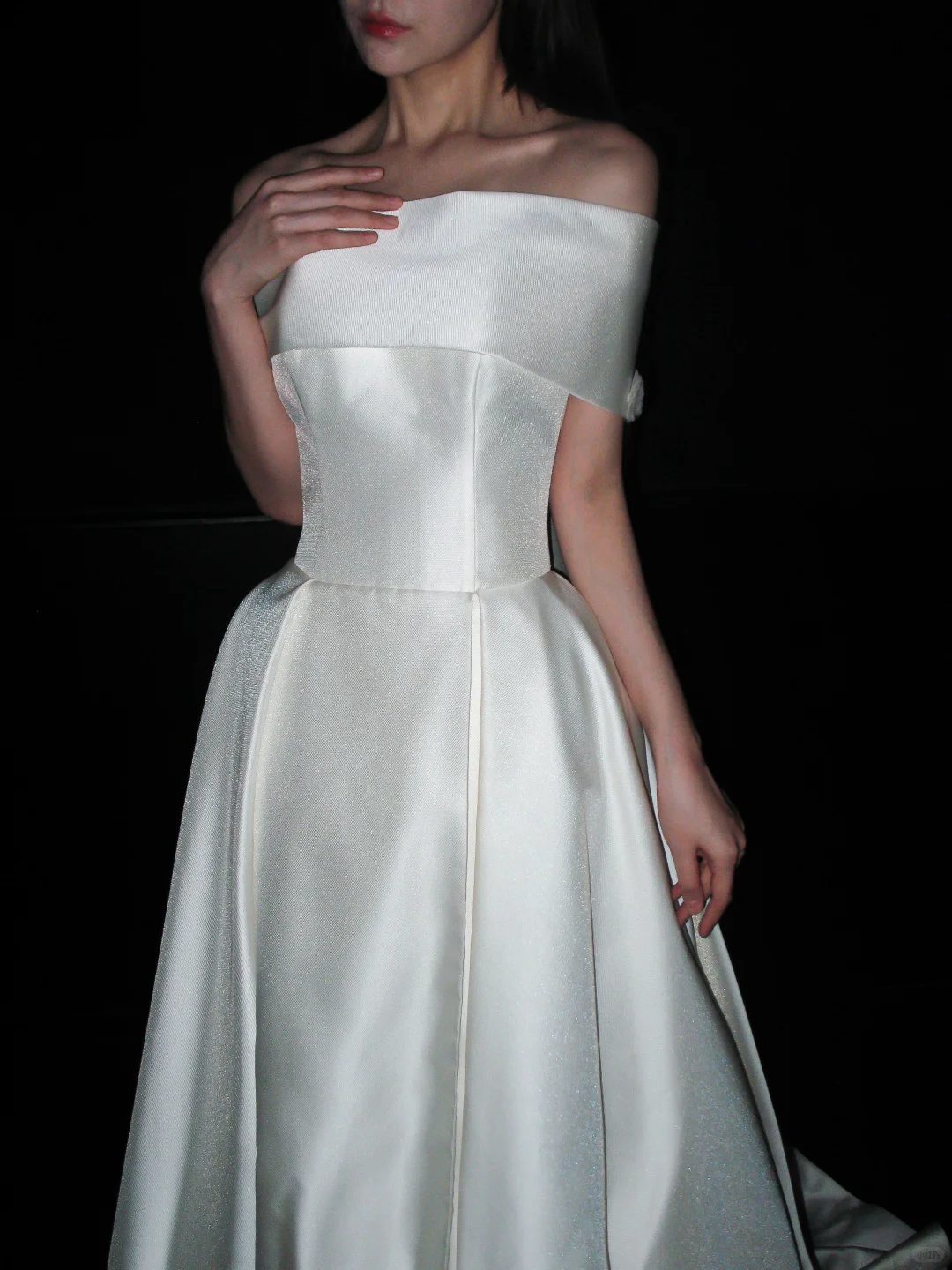 Vintage A Line Off the Shoulder White Simple Satin Long Wedding Dress SH8927