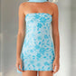 Blue Exquisite Beaded Sheath Strapless Tulle Satin Mini Homecoming Dress Cocktail Dress SH3447