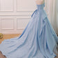 A Line Sweetheart Neck Blue Satin Tulle Long Prom Dress Evening Dress SH1734