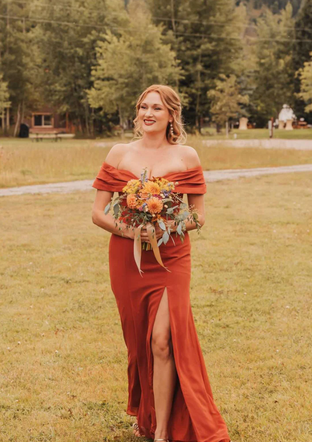 Burnt Orange Mismatched Charming Autumn Wedding Party Bridesmaid Dresses SH5578