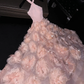 Gentle A Line Halter Pink 3D Flower Tulle Long Prom Dress Graduation Prom Dress SH2458