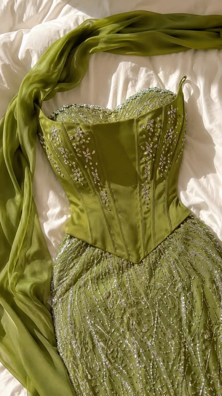 Green Sheath Strapless Shiny Beaded Satin Long Prom Dress SH8771