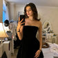 Sexy Black A Line Strapless Velvet Homecoming Dress Cocktail Dress Outfits SH3916