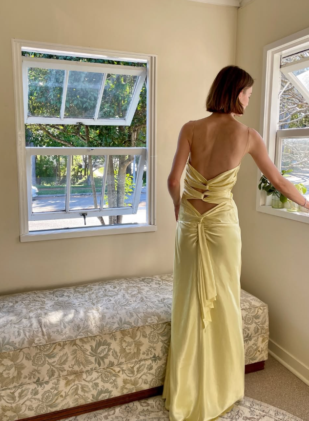 Simple A Line Spaghetti Strap Yellow Satin Open Back Prom Dress Graduation Prom Dress SH2580